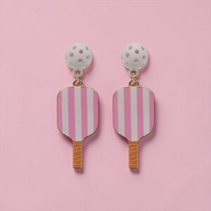 Pink Pickleball Paddle Enamel Dangle Earrings – 2” Post Earrings